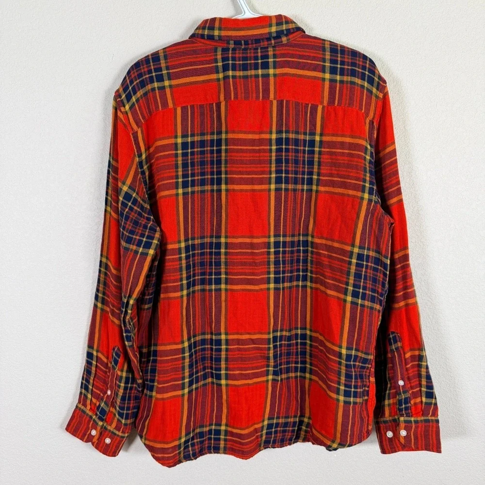 Banana Republic Untucked Slim Fit Flannel Shirt Mens L Red Plaid Soft Cotton